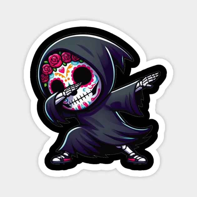 Sugar Skull Chibi Reaper Dabbing Day of the Dead Delight Magnet by ImaginativeInkPOD