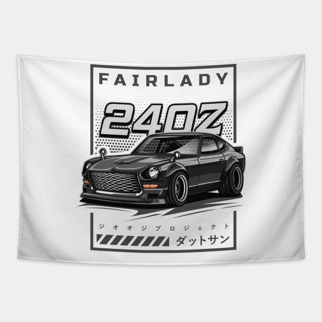 Vintage Car Fairlady 240Z (Matte Black) Tapestry by Jiooji Project