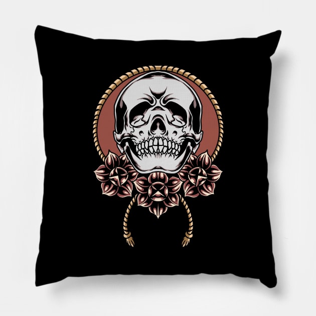 skull and roses Pillow by donipacoceng