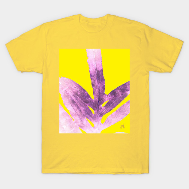 Discover Green Fern on Bright Yellow Inverted - Rose Quartz - T-Shirt