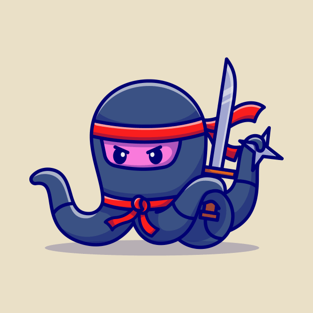 Cute Octopus Ninja Holding Sword Cartoon by Catalyst Labs