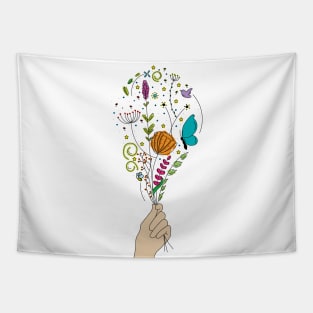 Hand holding beautiful flowers Tapestry