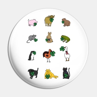 Animals Holding Shamrocks for St Patricks Day Pin