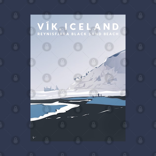 Vik Reynisfjara Black Sand Beach, Iceland Travel Poster by lymancreativeco