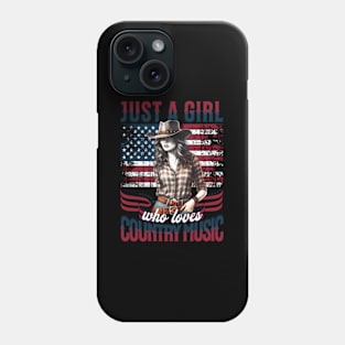 Just A Who Loves Country Music - Patriotic Cow Phone Case