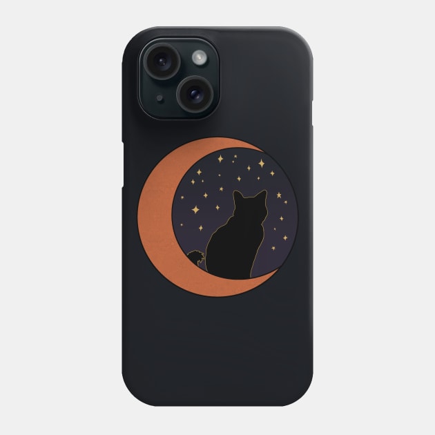 Black Cat and Rose Gold Crescent Moon Phone Case by Velvet Earth