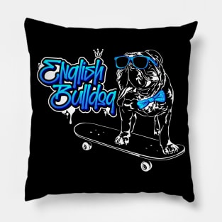 Funny English Bulldog skateboard dog portrait Pillow