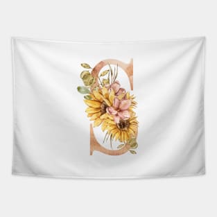 Watercolor sunflower bouquet monogram letter S Tapestry