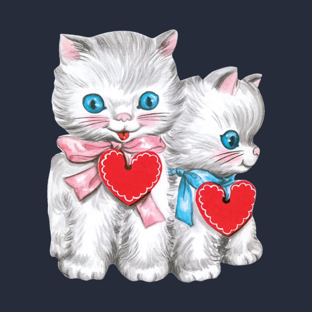 Cute Retro Valentine's Day Kittens with Hearts by MasterpieceCafe