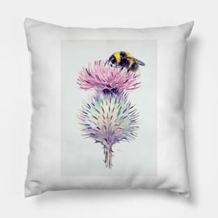 Bumblebee on a Scottish Thistle Pillow