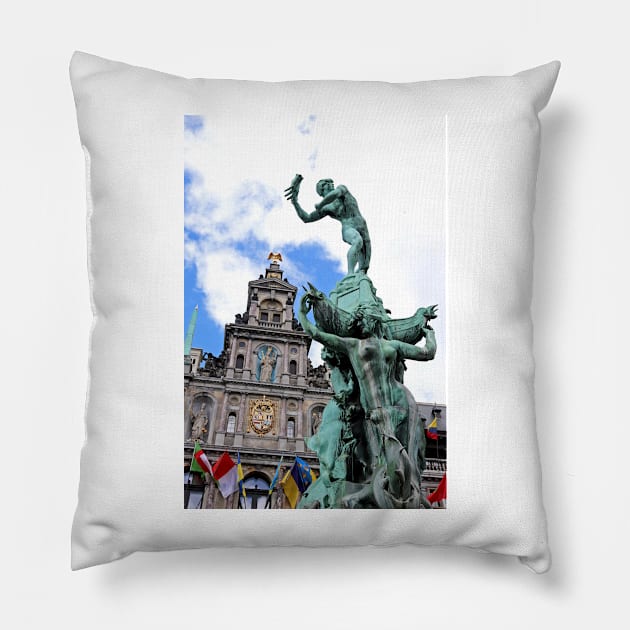 Brabo Fountain - Antwerp, Belgium (III) Pillow by Bierman9