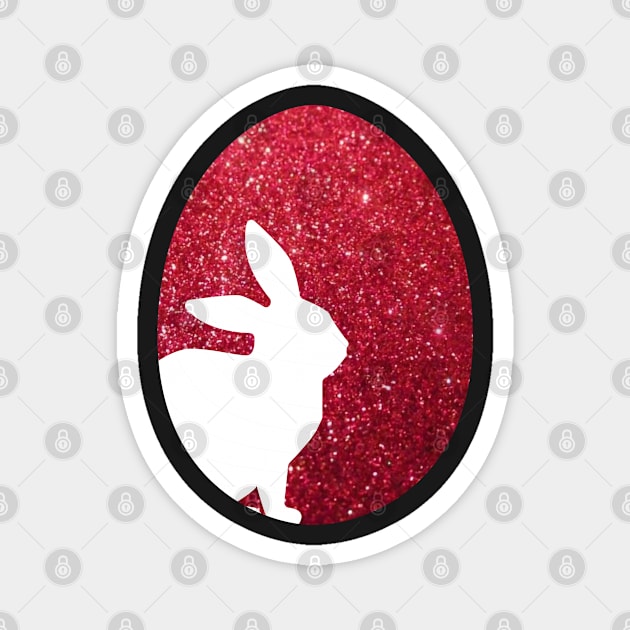 Easter Bunny Silhouette in Red Faux Glitter Easter Egg Magnet by Felicity-K