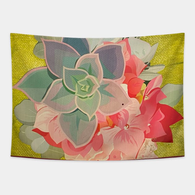 Green Succulent Floral Art Tapestry by courtneylgraben