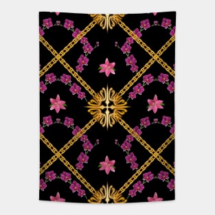 Floral Pattern with golden chains, luxury Tapestry