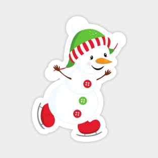 Ice Skating Snowman, Carrot Nose, Christmas, Xmas Magnet