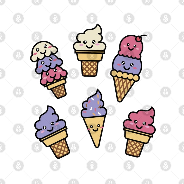 Kawaii Ice Cream Pattern by latheandquill