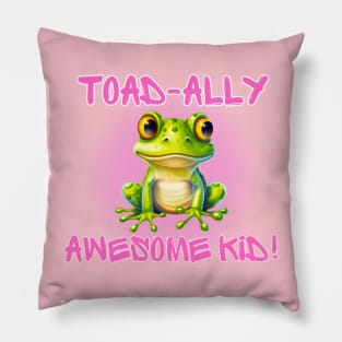 Cute pink frog totally awesome kid 2023 Pillow