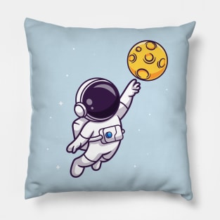 Cute Astronaut Catching Moon Cartoon Pillow