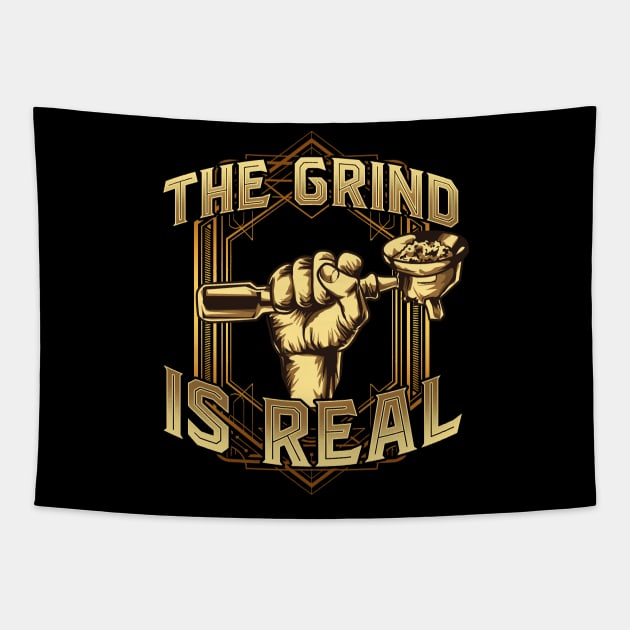 The Grind is Real Funny Baristar Coffee Bar Gift Coffeemaker Tapestry by Proficient Tees