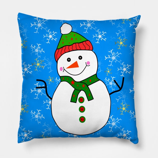 SNOWFLAKES Christmas Snowman Pillow by SartorisArt1