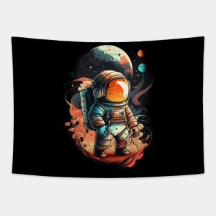 CHIBI CARTON ASTRONAUT IN OUTERSPACE WITH MOON Tapestry