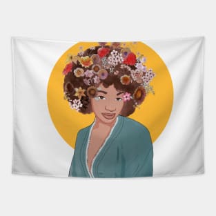 Afro Girl with Flowers in Her Hair Tapestry