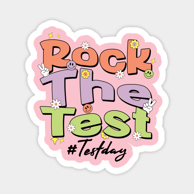 Rock The Test Retro Motivational Design for Students & Teachers Magnet by ArtistTee ⭐⭐⭐⭐⭐