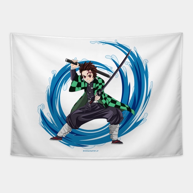 Water Sword Boy Tapestry by Zapt Art