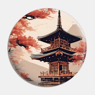 japanese pagoda with cheery blossom Pin