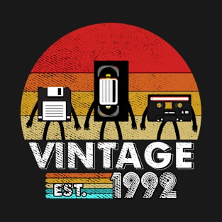 Vintage 1992 Floppy Disk VHS Cassette Tape 80s 90s birthday T-Shirt