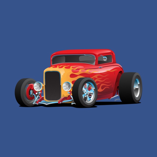 Classic Bold Red Custom Street Rod Car with Yellow and Orange Hotrod Flames by hobrath