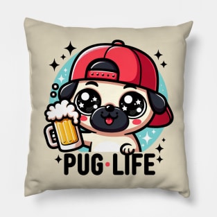 Pug Life Pug with Beer Pillow