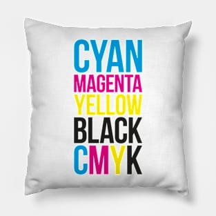 Cyan Magenta Yellow Black (CMYK) Typography Stack Pillow