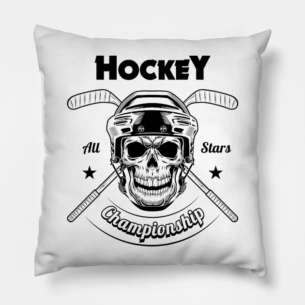 Hockey All star, vintage inspired skull with helmet and sticks, old school Pillow by restlessdesign