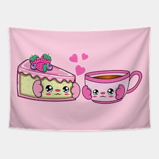 All i need is cake and coffee, Kawaii cake and coffee cartoon. Tapestry