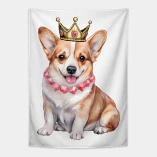 Watercolor Pembroke Welsh Corgi Dog Wearing a Crown Tapestry