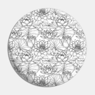 Black and white graphic water lilies pattern Pin