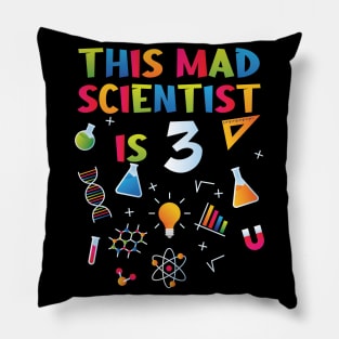 This Mad Scientist Is 3 - 3rd Birthday - Science Birthday Pillow