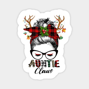 Auntie Claus Reindeer Messy Bun Wink Eye Christmas Family Matching Magnet