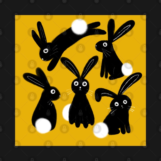 Black Bunnies on Yellow by StephersMc