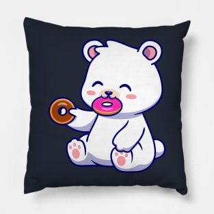 Cute Polar Bear Eating Doughnut Cartoon Pillow
