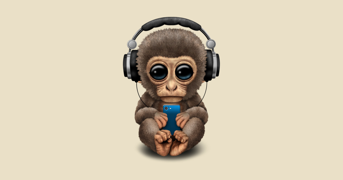 Обезьяна в наушниках картина мем