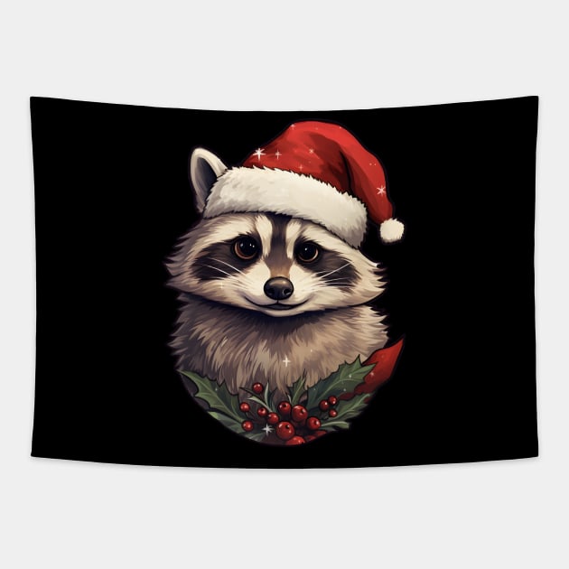 Santa Raccoon with holly Tapestry by beangeerie