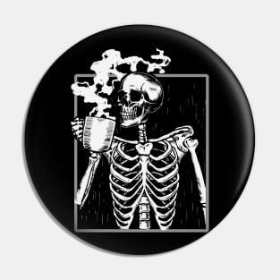 Skeleton Drinking Coffee Halloween Gift for Coffee Addicts Pin