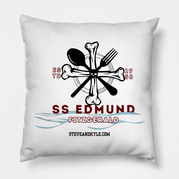 Edmund Fitzgerald skull and silverware Pillow by steveandkyle