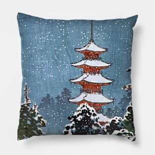 Nikko Pagoda in Snow by Tsuchiya Koitsu Pillow