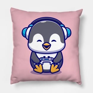 Cute Penguin Gaming Cartoon Pillow