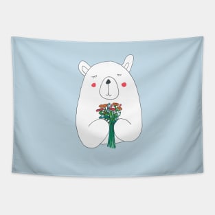 Polar Bear With Flowers Tapestry