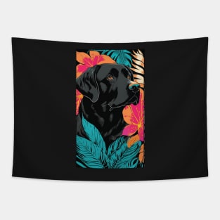 Black Labrador Retriever Dog Vibrant Tropical Flower Tall Retro Vintage Digital Pop Art Portrait 2 Tapestry