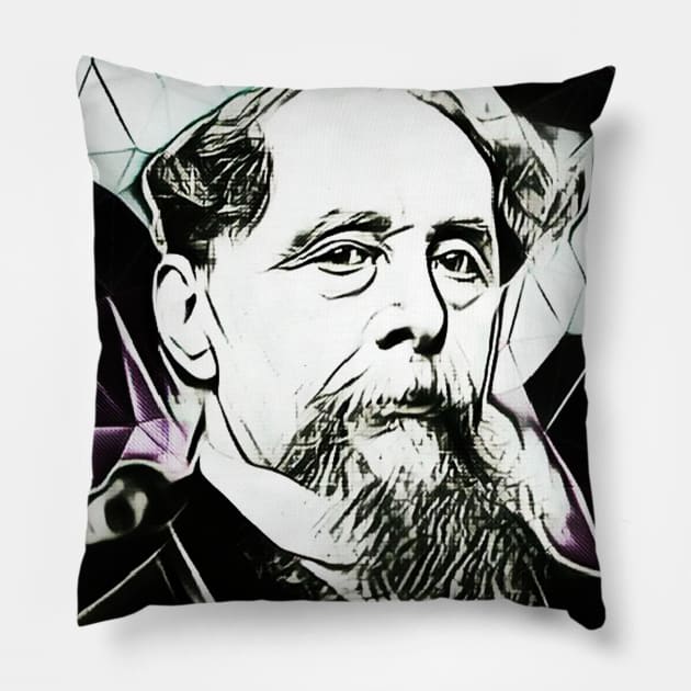 Charles Dickens Black and White Portrait | charlles dickens artwork 4 Pillow by JustLit